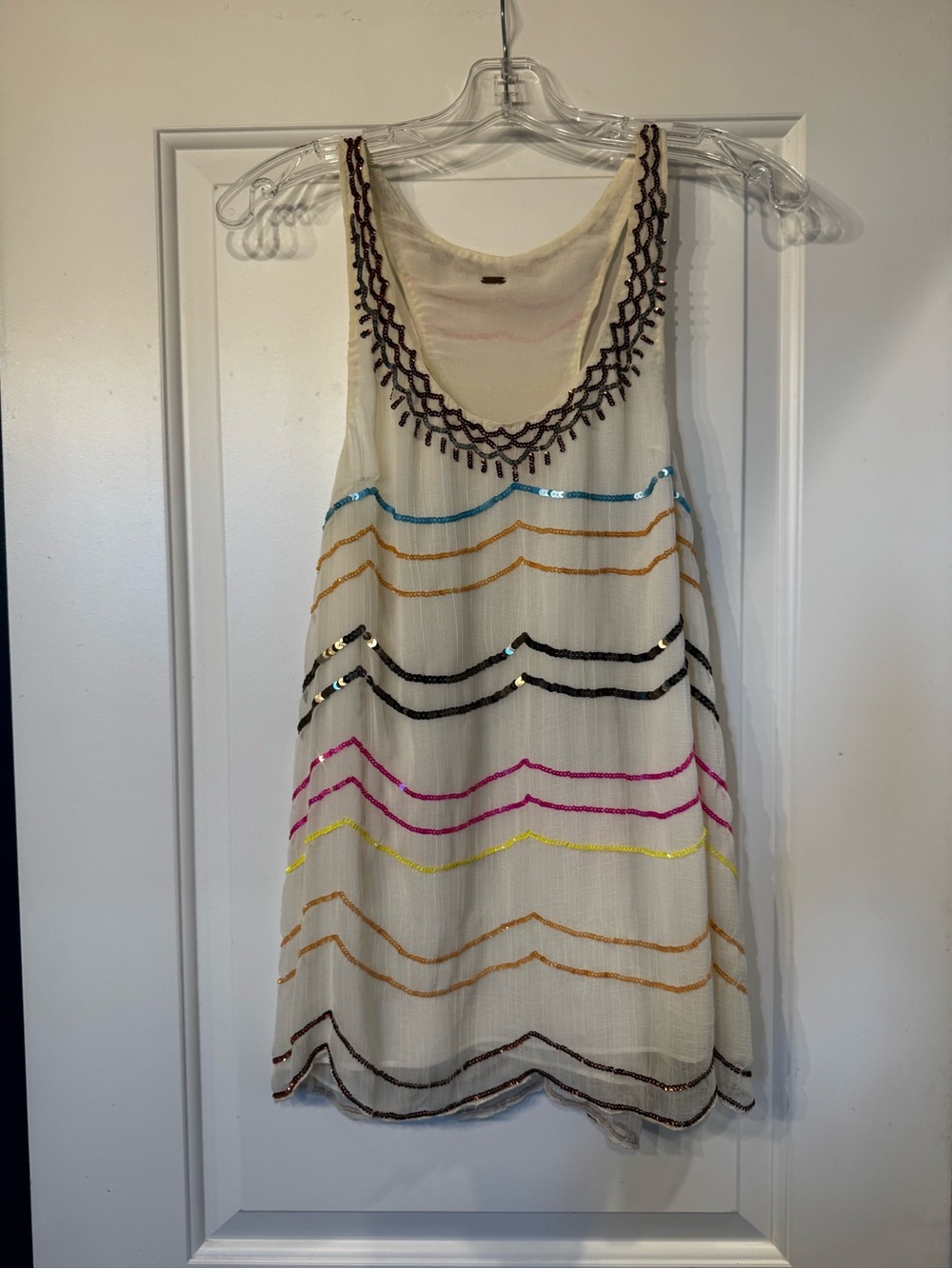 Free People Ivory Tank with Multicolor Sequin Stripes